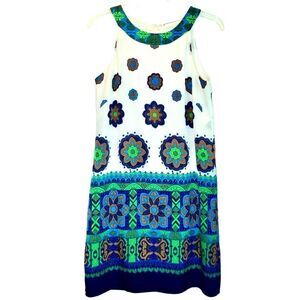 London Times Sleeveless Medallion Shift Dress in  Blues/Greens/White Women’s 4